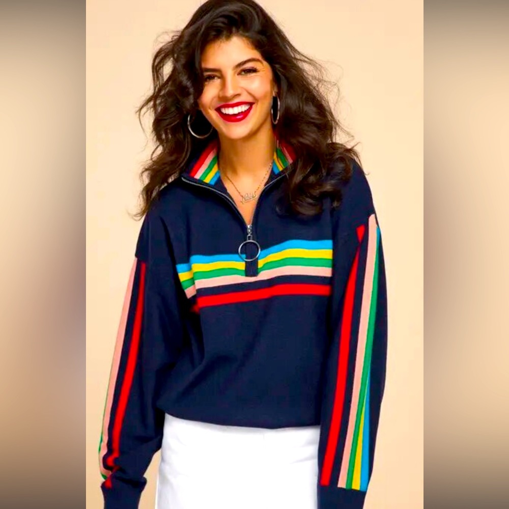 Urban Outfitters Women 90s Colorblock 1/4 Zip Pullover Sweater Size S Multicolor